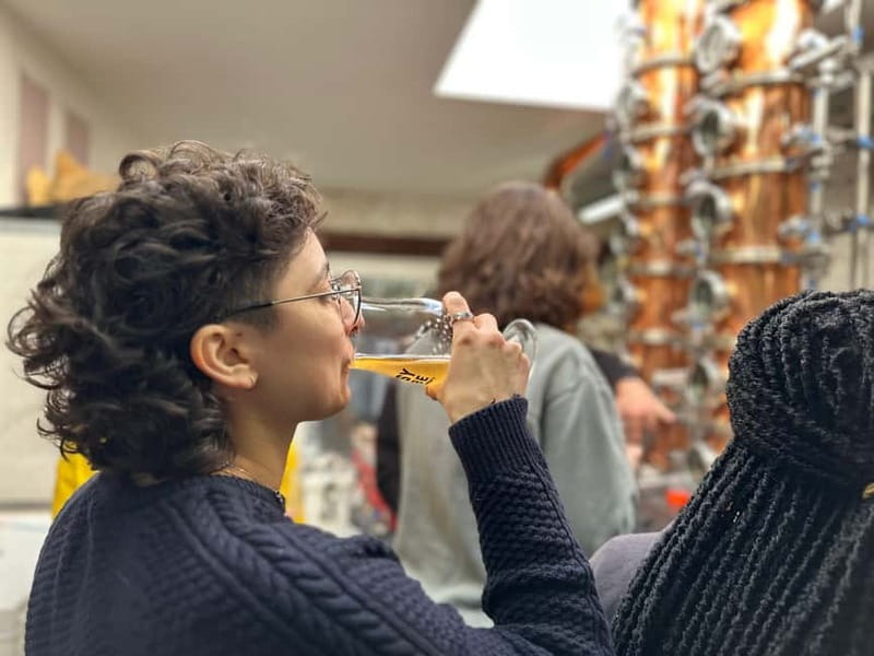 Brussels: micro brewery & distillery tour + beer tasting - Taproom time after the tour, where the real spending choices happen